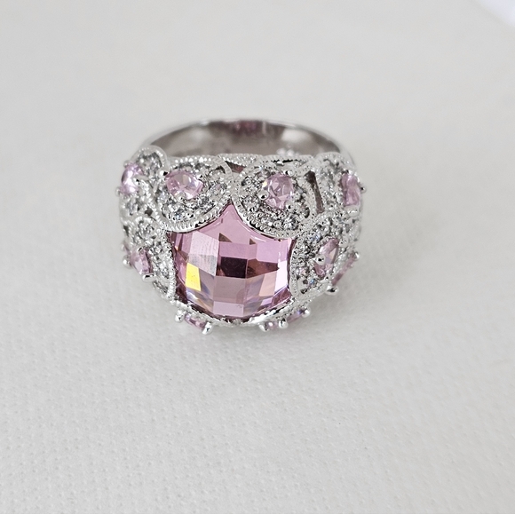 Victoria Wieck Pink Sapphire & White Crystal Ring Sterling Silver Size 8! - Picture 6 of 9